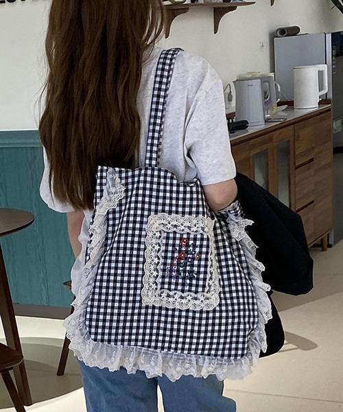 aimoha（アイモハ） トートバッグ レースフリル刺繍トートバッグ