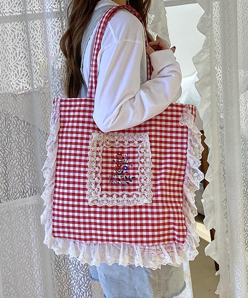 aimoha（アイモハ） トートバッグ レースフリル刺繍トートバッグ
