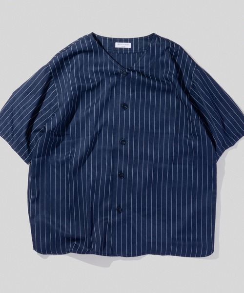 「BROKEN BASE」 7分袖シャツ LARGE ネイビー メンズ_画像3