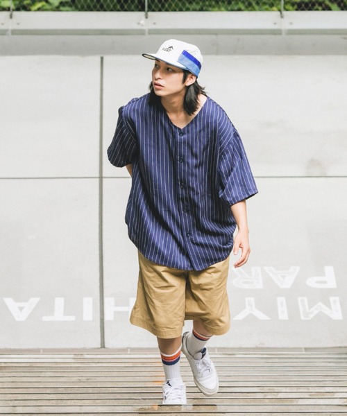 「BROKEN BASE」 7分袖シャツ LARGE ネイビー メンズ_画像9