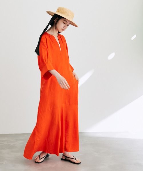 「ADAM ET ROPE'」 7分袖ワンピース FREE ブラック レディース_画像5