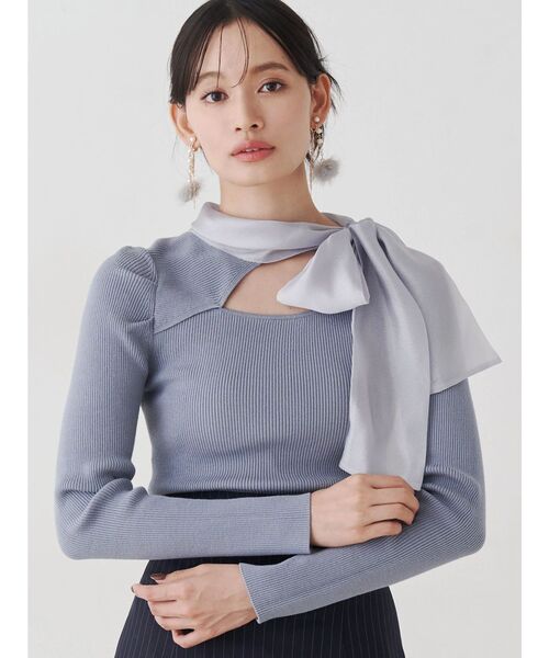 MERCURYDUO 異素材リボンカットアウトニット ブラック 未使用 MERCURYDUO（マーキュリーデュオ） ニット セーター 異素材リボン