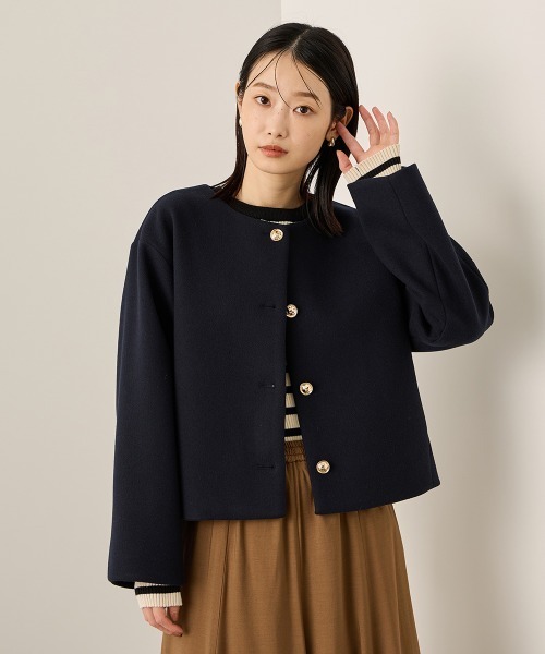 kay me✨️ウール混ノーカラージャケット 黒 日本製 洗える上質シルエット❁ ジャケット– kay me