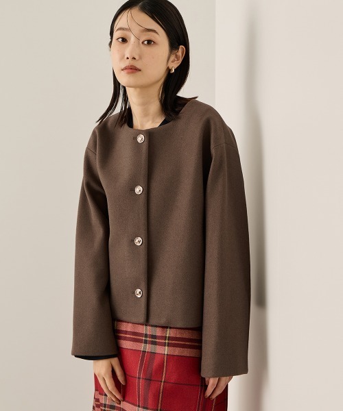 ROLIAT ロリエット　ノーカラージャケット　グレー　ウール　カシミヤ　韓国 ROLIAT ロリエット ノーカラージャケット グレー ウール カシミヤ 韓国