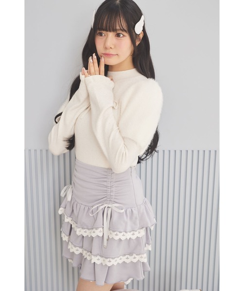 Suyunn スカート インナーパンツ付きリボン装飾ドロストレースフリル