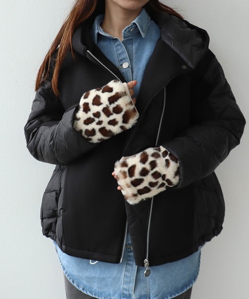 Cepica（セピカ） 手袋 ヒョウ柄ファー指無しグローブ レディース