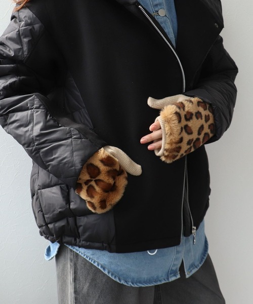 Cepica（セピカ） 手袋 ヒョウ柄ファー指無しグローブ レディース