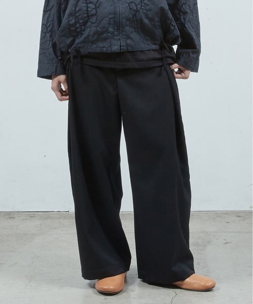 Dulcamara /アンゴラ混 ワイド タック パンツ | 1 | ネイビー Dulcamara [ドゥルカマラ] DIAGRAM JQ TUCK WIDE PANTS ＜ダイアグラム
