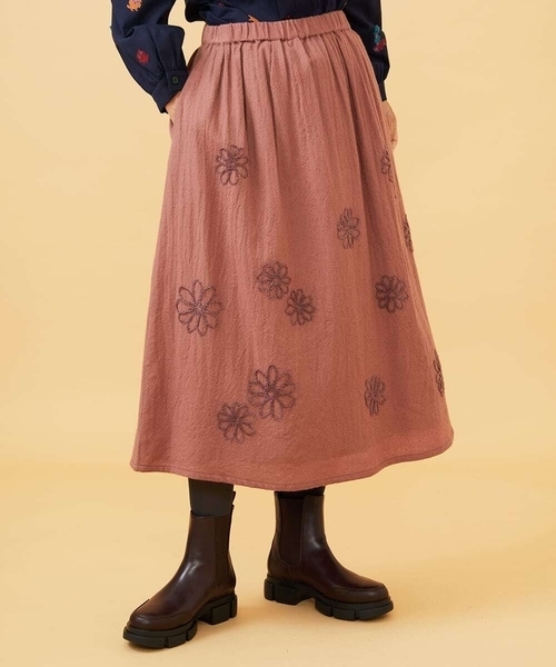 ホコモモラ（JOCOMOMOLA）/Susurrito フラワーモチーフゴムギャザースカート Jocomomola（ホコモモラ） スカート Susurrito フラワーモチーフゴム