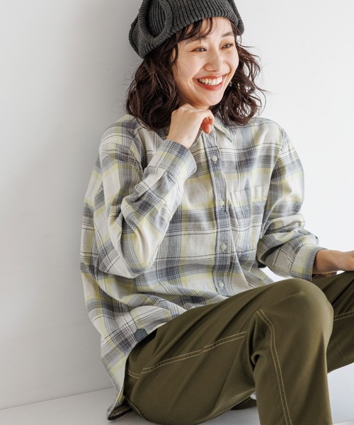 niko and…（ニコアンド） 長袖ネルシャツ BIG(L) アイボリー