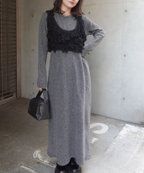 CORNERS（コーナーズ） ワンピース メランジニットビスチェ付きニット