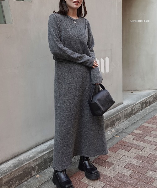 CORNERS（コーナーズ） ワンピース メランジニットビスチェ付きニット