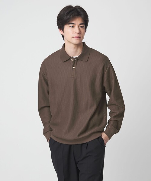 A.PRESSE 長袖ポロシャツ ブラウン A.PRESSE Cotton Knit L/S Polo Shirt(Brown) - DIMPLE