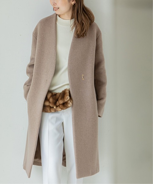 NOBLE（ノーブル） ノーカラーコート 34 ベージュ レディース