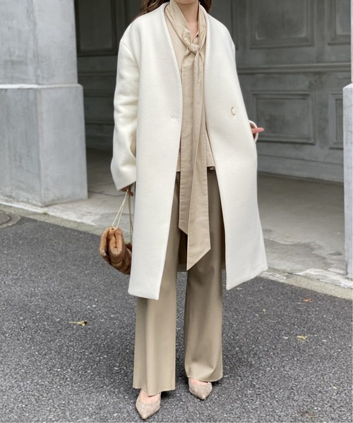 NOBLE（ノーブル） ノーカラーコート 34 ベージュ レディース