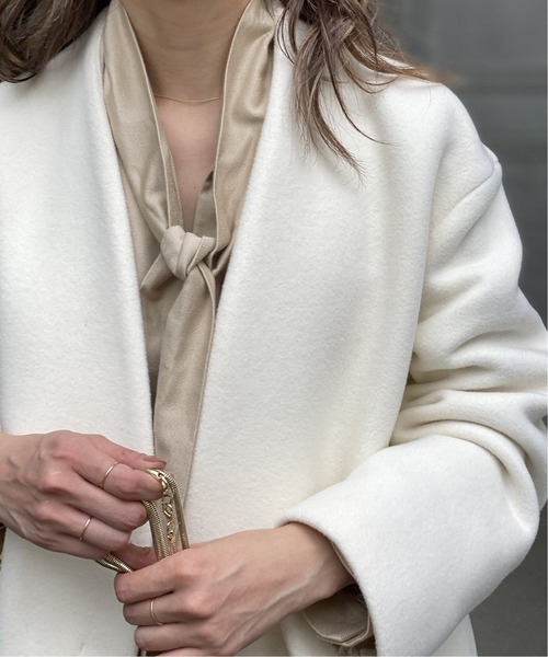 「NOBLE」 ノーカラーコート 34 ベージュ レディース_画像8