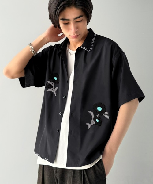 Supreme 刺繍入り 半袖シャツ L 黒 Classical Origin シャツ 半袖 「接触冷感＆速乾機能付き」ひんやり