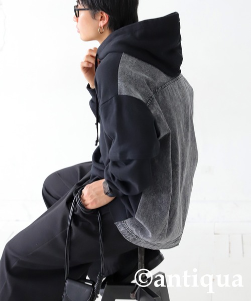「antiqua」 プルオーバーパーカー FREE ブラック レディース_画像7
