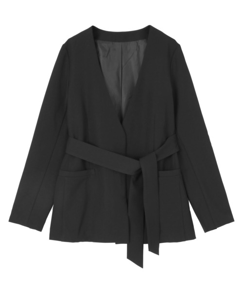 「ur's」 ノーカラージャケット L ネイビー レディース_画像4