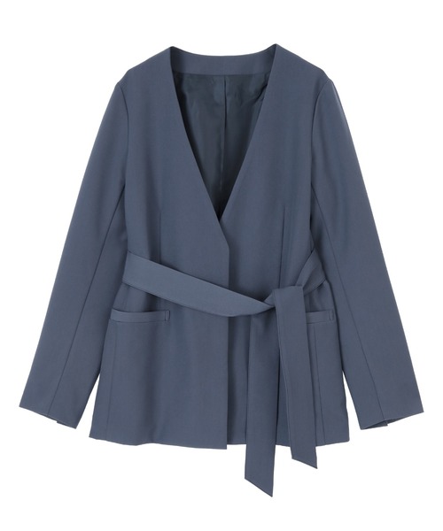 「ur's」 ノーカラージャケット L ネイビー レディース_画像7