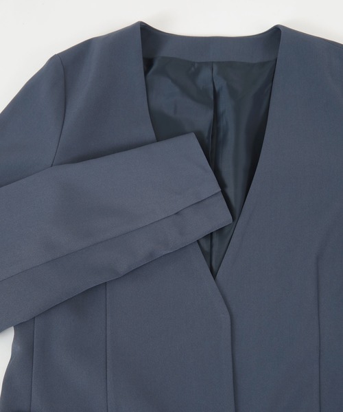 「ur's」 ノーカラージャケット L ネイビー レディース_画像8