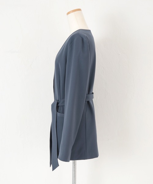 「ur's」 ノーカラージャケット L ネイビー レディース_画像9