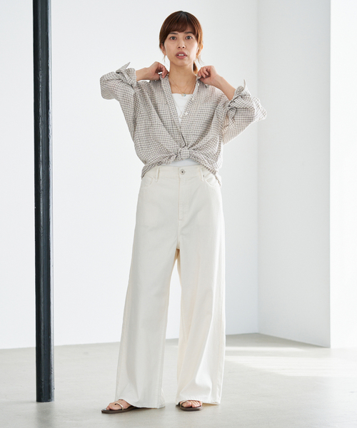 IENA【イエナ】☆フレンチリネンチェックレギュラーカラーシャツ　新品ベージュ IENA（イエナ） ブラウス シャツ 「セットアップ対応」フレンチリネン