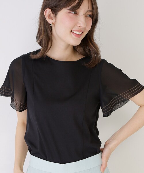 tシャツ 「手洗い可」フレアスリーブカットソー レディースの画像