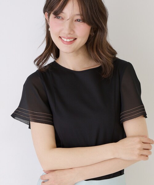tシャツ 「手洗い可」フレアスリーブカットソー レディースの画像