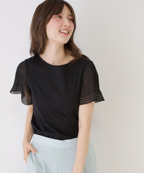 tシャツ 「手洗い可」フレアスリーブカットソー レディースの画像