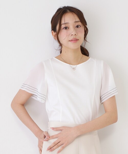 tシャツ 「手洗い可」フレアスリーブカットソー レディースの画像