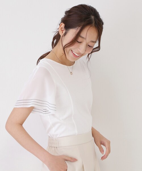 tシャツ 「手洗い可」フレアスリーブカットソー レディースの画像