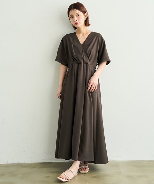 【美品✨洗える】現行タグ ケイミー 11号 ストレッチ カシュクール ワンピース mil（ミル） ワンピース 「イージーケア」 リネンライク カシュクール