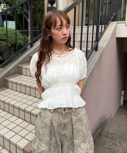 w closet（ダブルクローゼット） ブラウス シャツ 半袖 ドビードット