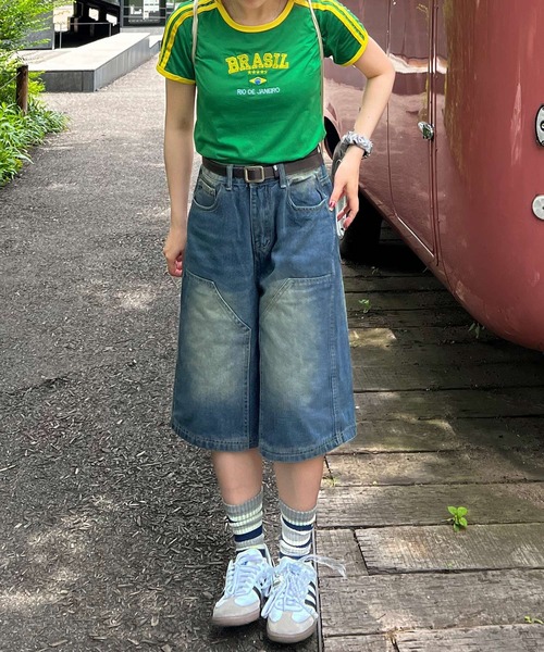 「MEMECLE」 デニムハーフパンツ S ブルー レディース_画像3