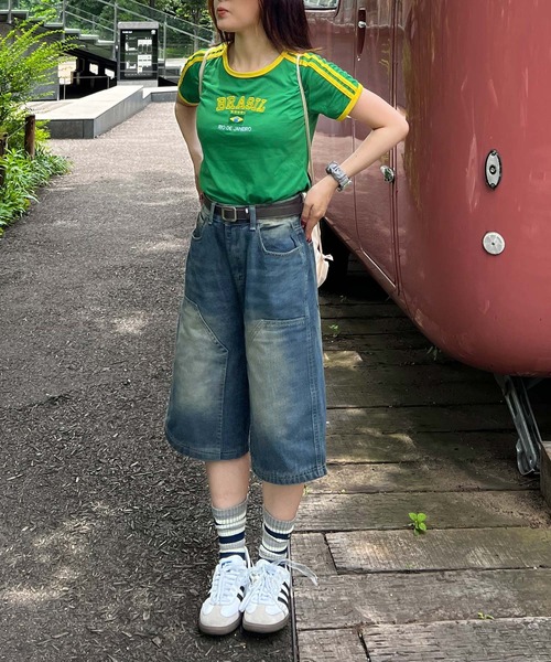 「MEMECLE」 デニムハーフパンツ S ブルー レディース_画像4