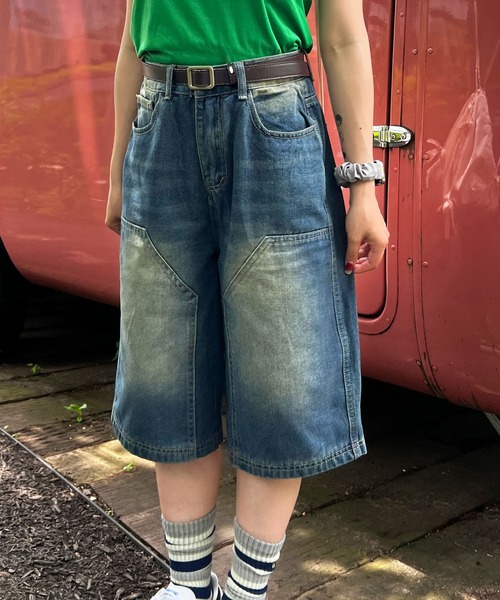 「MEMECLE」 デニムハーフパンツ S ブルー レディース_画像7