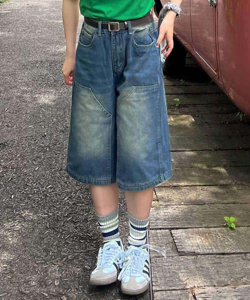 「MEMECLE」 デニムハーフパンツ S ブルー レディース_画像8