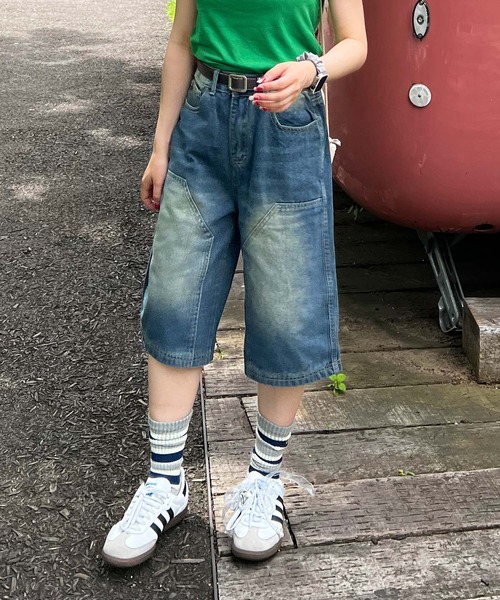「MEMECLE」 デニムハーフパンツ S ブルー レディース_画像9