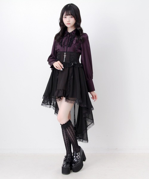 DearMyLove ブラウス シャツ ゴシック風バラレースフリルストライプ
