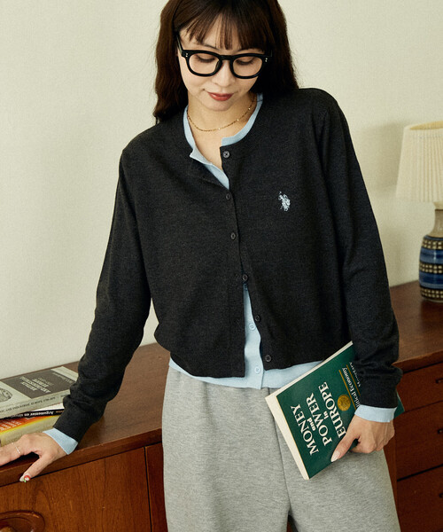「U.S. POLO ASSN.」 カーディガン フリ- グレー レディース_画像3