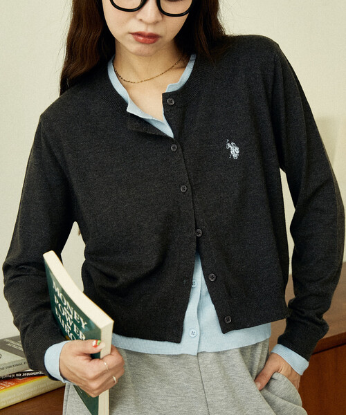 「U.S. POLO ASSN.」 カーディガン フリ- グレー レディース_画像4