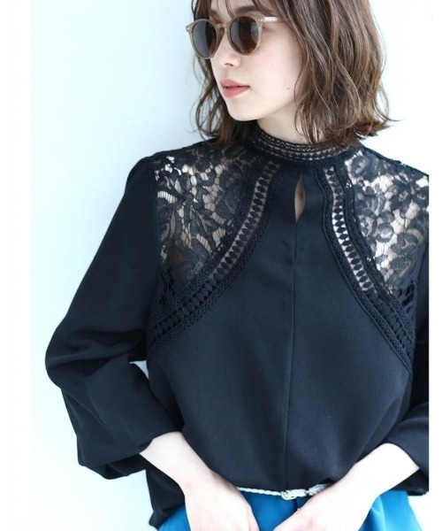 cawaii ブラウス シャツ 「ドレスな立ち襟」肩を飾る魅力的シアー