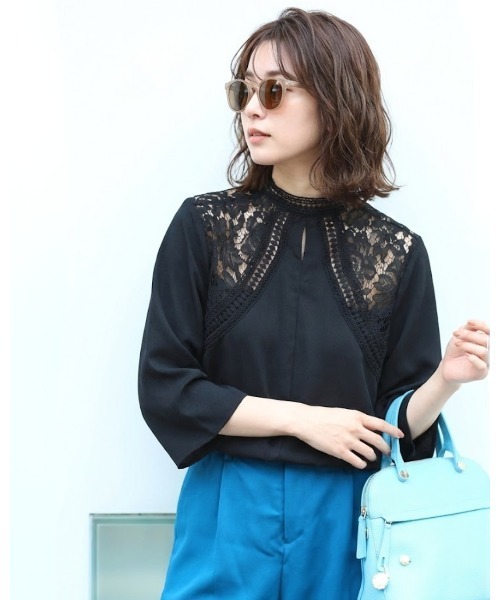 cawaii ブラウス シャツ 「ドレスな立ち襟」肩を飾る魅力的シアー