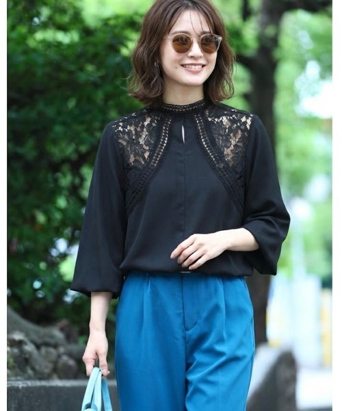 cawaii ブラウス シャツ 「ドレスな立ち襟」肩を飾る魅力的シアー