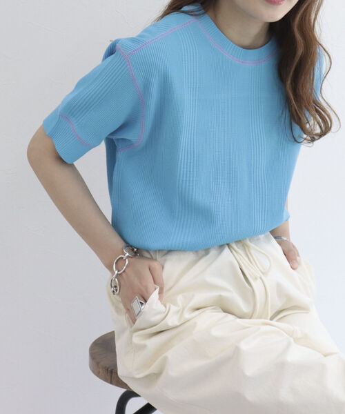 tシャツ Tシャツ 配色ステッチ ワッフルプルオーバーT