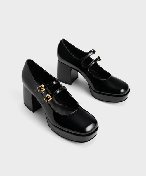 メタリックバックル ブロックヒールメリージェーン 【再入荷