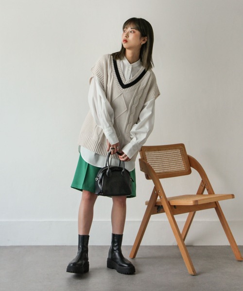 パンツ センタープレスピンタックバミューダパンツ レディース