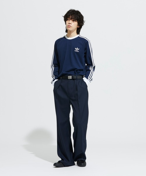 レディース スリーストライプス サテン 長袖Tシャツ ブラック