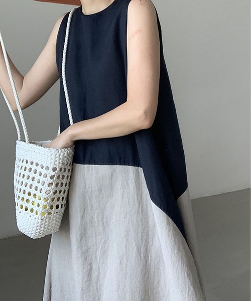 ワンピース バイカラーノースリーブ切り替えワンピース
